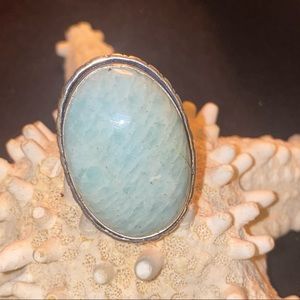 New Natural Handcrafted Amazonite 925 Stamped Sterling Silver Ring.